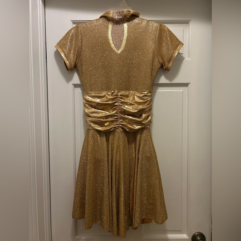 Gold Shimmer Dress with Ruched Waist